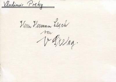 Vladimir Prelog autograph, NOBEL PRIZE chemistry, signed card