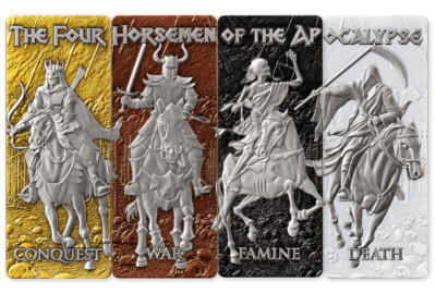 2024 Barbados Four Horsemen of the Apocalypse 4 x 1 oz Silver Antiqued Coin Set