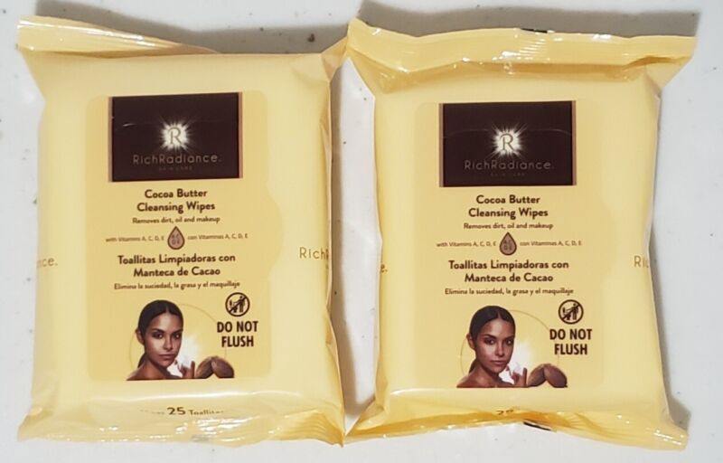 SET OF 2 Rich Radianc Cocoa Butter Facial Cleansing Wipes Vitamins A,C,D,E