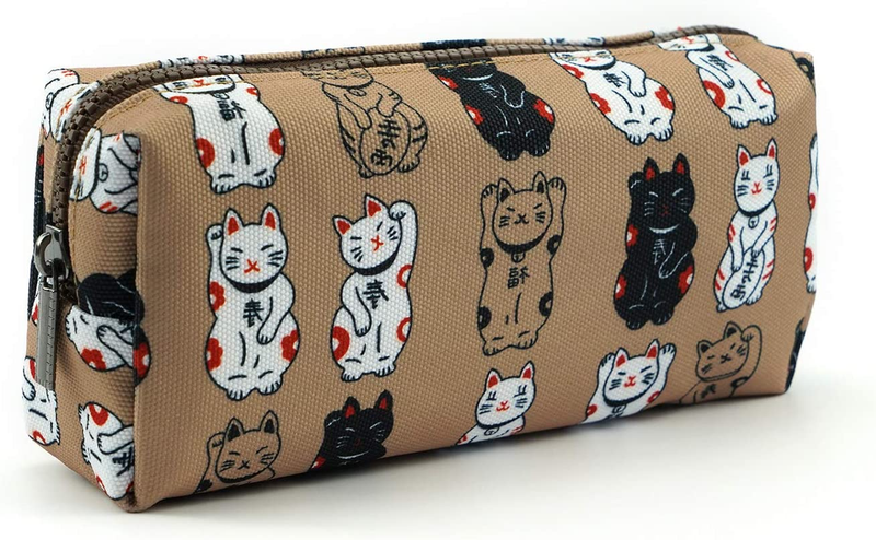 Lparkin Lucky Japanese Cat Pencil Case Cute Maneki Neko Cat Pencil Bag Pouch Cas