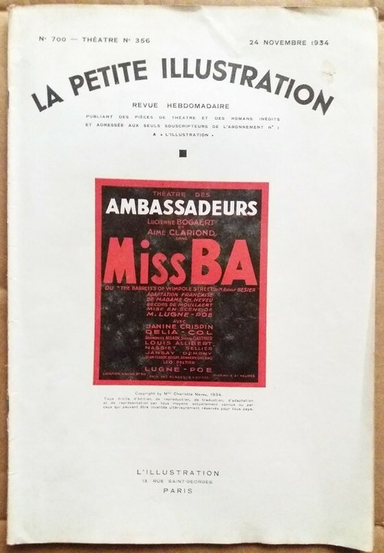 C1 Rudolf Besier - Miss Ba 1934 Petite Illustration The Barrett S Of Wimpole St