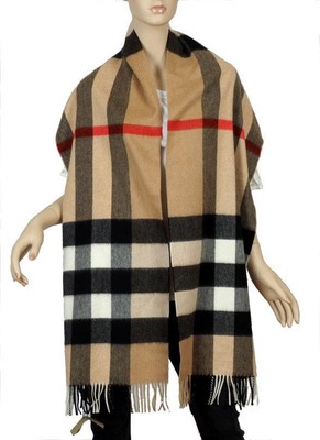 NEW BURBERRY LARGE CLASSIC 100% CASHMERE CAMEL CHECK SCARF SHAWL WRAP UNISEX