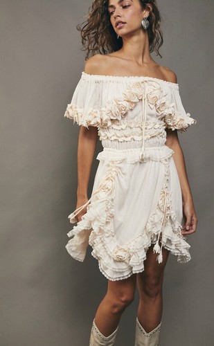 

Мини-платье Free People Fillyboo Seychelles с кружевом и 3D цветочным принтом, Цвет слоновой кости