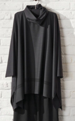 Eskandar Size (1) CHARCOAL Light Weight Wool Cashmere A-line Monk 39'' Long Tunic