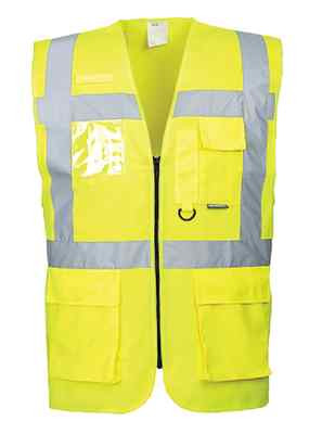 BERLIN EXECUTIVE SAFETY VEST ANSI TYPE R CLASS 2 POCKETS SIZE S-7XL US476 * YEL
