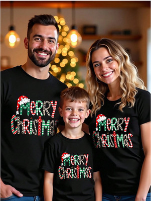 Family Matching Merry Christmas T-Shirt Casual Loose Unisex Xmas Graphic Tee Top