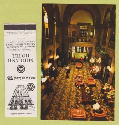Matchbook Postcard Combo - Midland Hotel Chicago IL