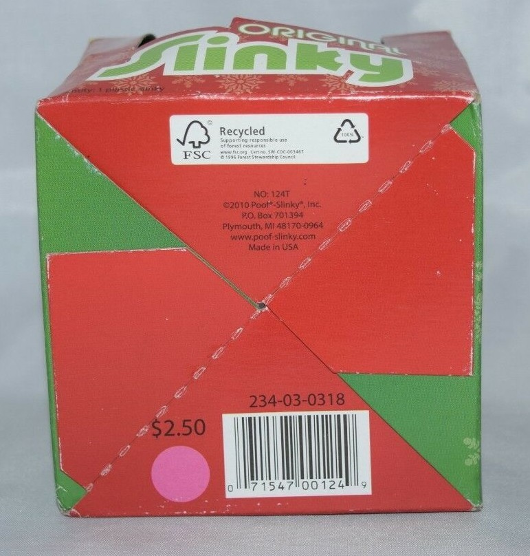 Original Plastic Slinky Walking Spring Toy New in Box Red Green Christmas POOF