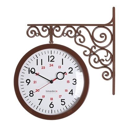 Antique Art Design Double Sided Wall Clock Station Clock Home Decor - A2Brown
