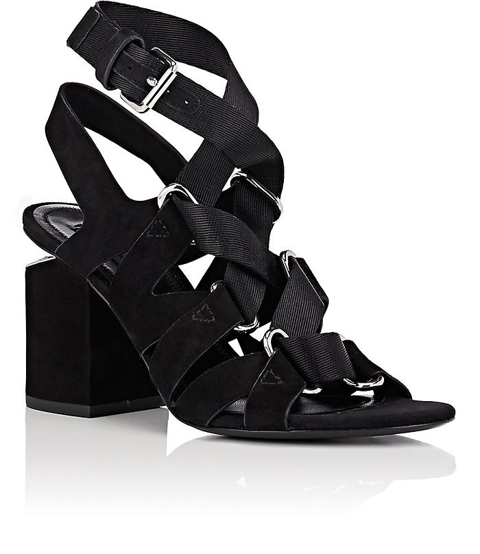 Pre-owned Alexander Wang Rachel Suede Lace Up Iconic Heel Sandal Msrp$495 Eu37.5 Or 38.5 In Black