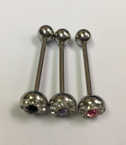Crystal Gems Dial  Tongue Ring Set Of 3-316L /16G(1.2Mm)