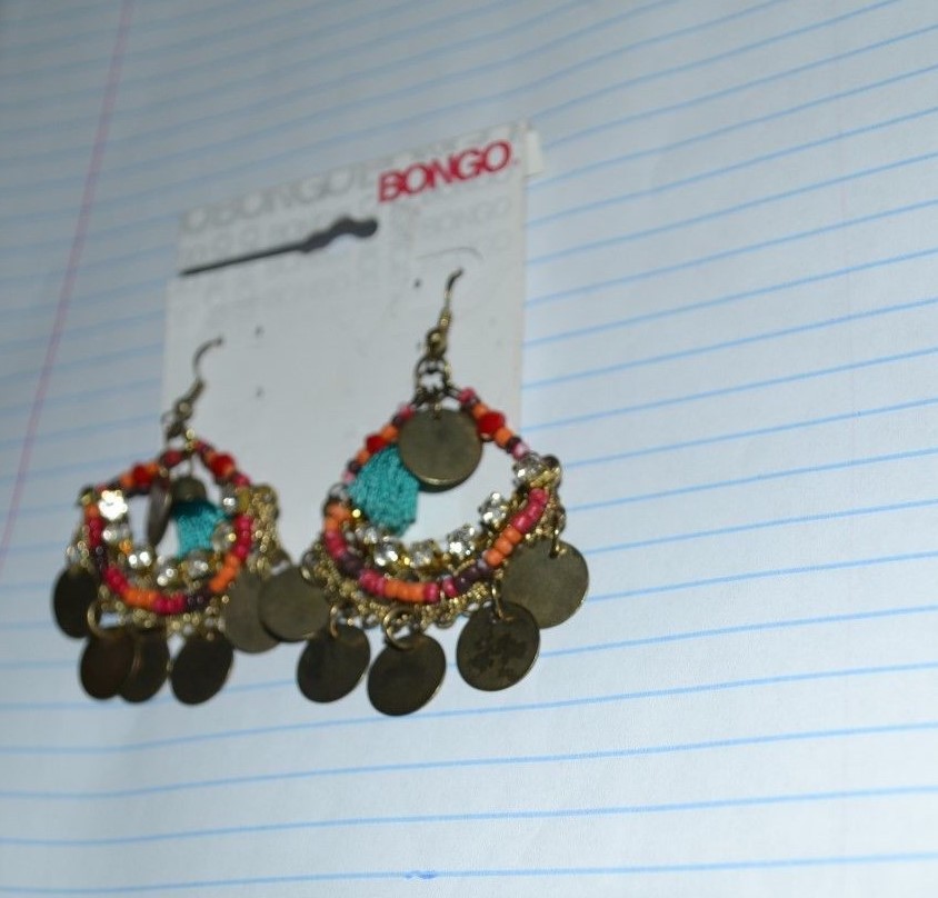 NWT Bongo Fashion Earrings Chandelier Gypsy Multicolored 2 1/2 inches long