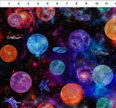 1 Yard Digital Cotton Fabric - In the Beginning Jason Yenter Sci-Fi Space Planet