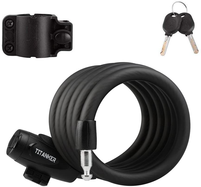 Bike Locks Cable Lock Coiled Secure Keys Bike Cable Lock With Mounting Bracket