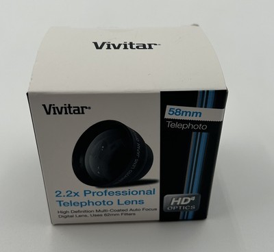 NEW Vivitar Camera Lens 2.2X 58mm Pro Telephoto Lens 58mm HD4 Optics with Case