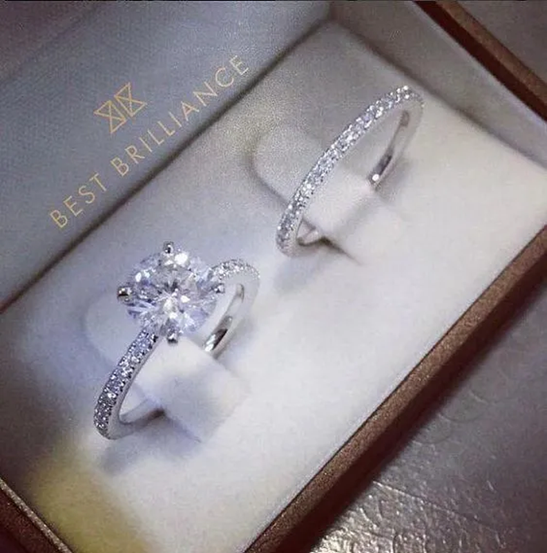 2Pcs/Set Exquisite Woman Fashion Accessories Classic 925 Sterling Silver Natural White Sapphire Diamond Wedding Rings Set Elegant Female Bride Jewelry Proposal Promise Anniversary Gift Romantic Princess Luxury Engagement Ring Size 4-12 Bague Femme