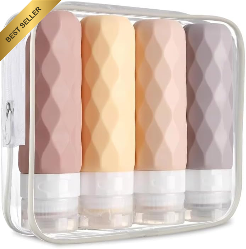 Silicone Travel Bottles for Toiletries- 4 Pack Reusable Travel Toiletry Bottles