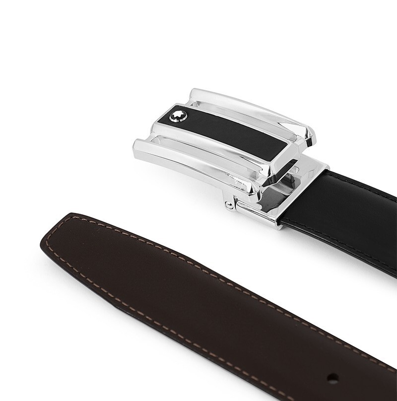 Pre-owned Montblanc Classic Line Genuine Leather Black & Brown Reversible Belt For Men