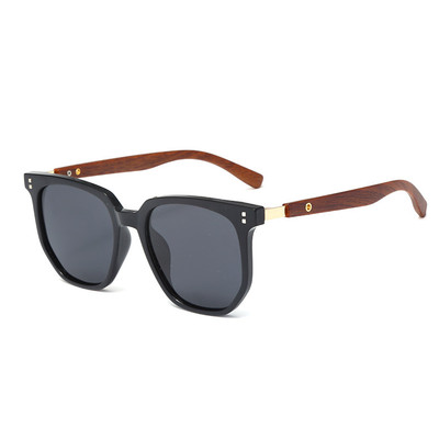 Men TR90 Square Tinted Nearsighted Glasses Imitation Wood Temple Sunglasses New