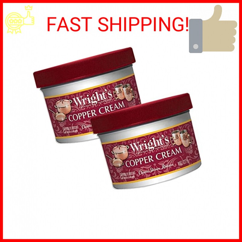 Wright's Copper and Brass Polish and Cleaner Cream- 8 Ounce - 2 Pack - Gently Cl