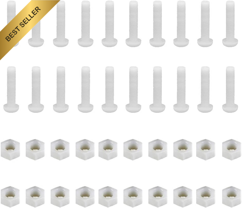 M8 X 50Mm Nylon Plastic Crosshead Screws and Hex Nuts Kit, 20 Pairs, White