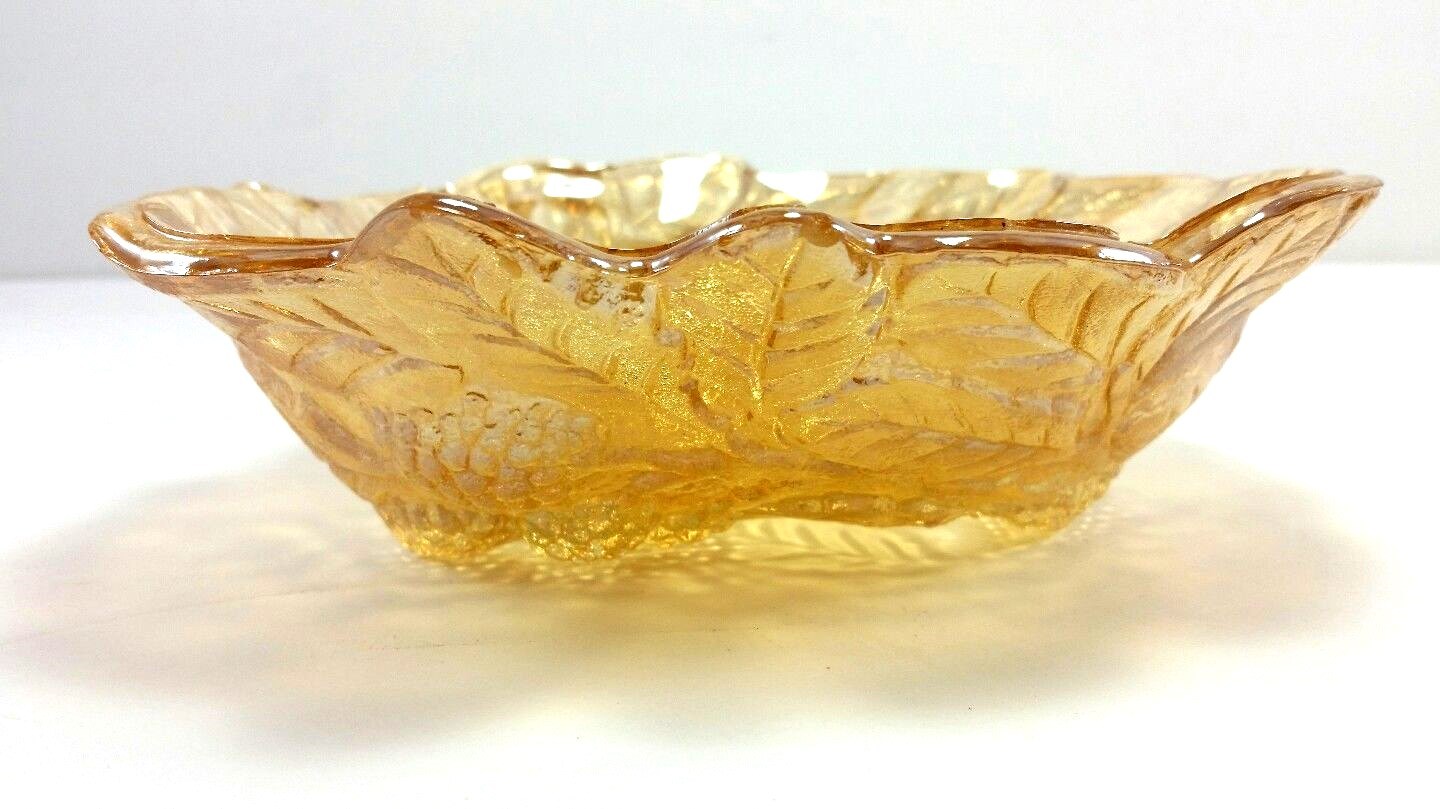 Carnival Glass Loganberry Gold Heart Shape Candy Dish Grapes Iridescent Vintage
