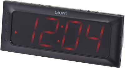 ONN AM/FM Digital Alarm Clock Radio, Large 2'' x 6.4'' Wide LED Display Dual Alarm