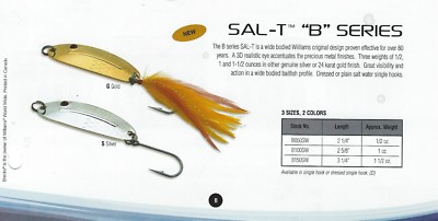 Williams Sal-T ''B'' Fishing Lure,  Dressed Hook - B100SWD-S - Silver - Discontinu
