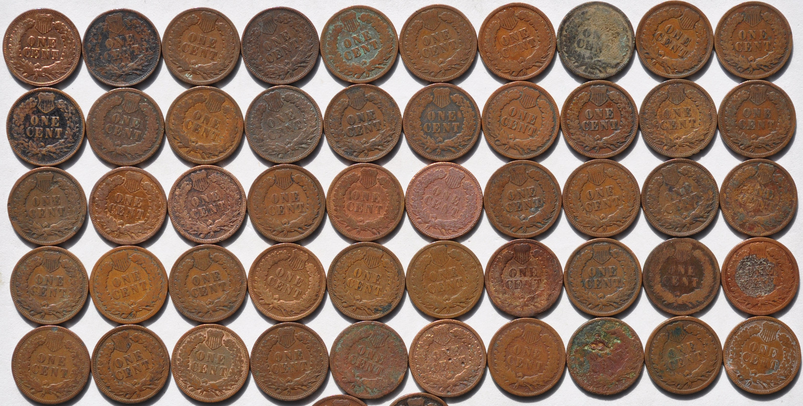 1892-1908 1C Indian Cent Roll Of 50 Coins 1894 Fifty Circulated Cents