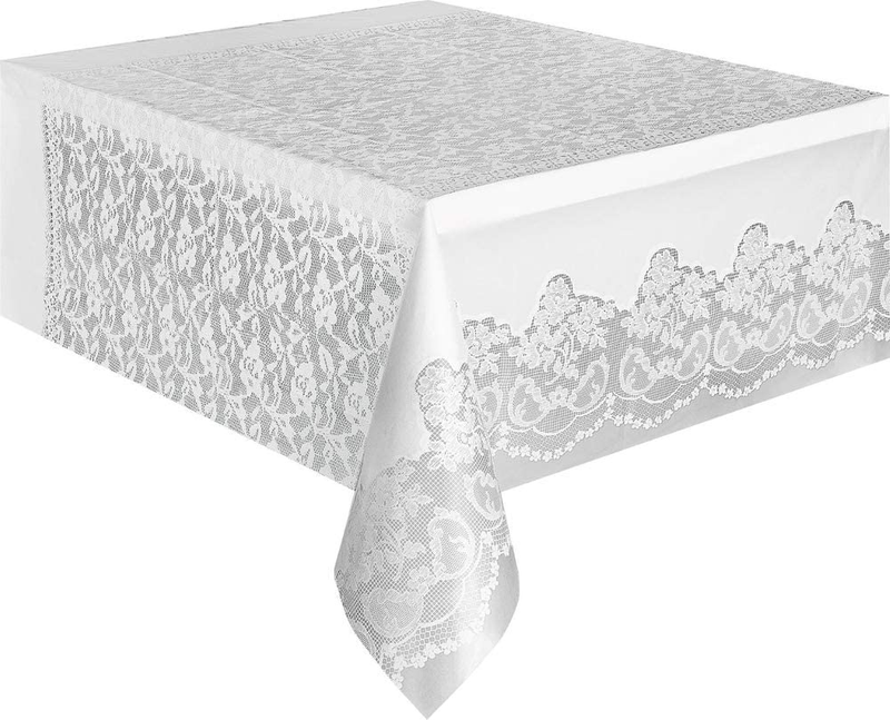 White Lace Plastic Tablecloth, 108 X 54″