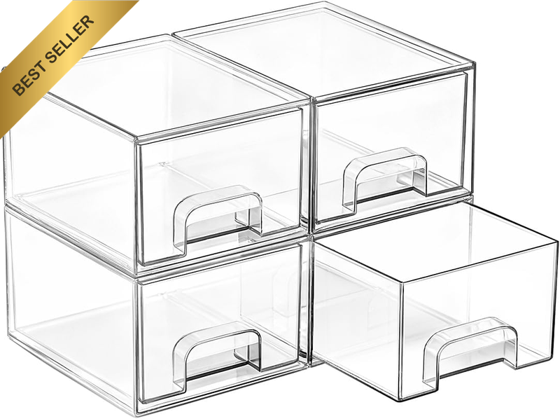 4 Pack Small Clear Stackable Storage Drawers, Acrylic Bathroom Makeup Organiser,