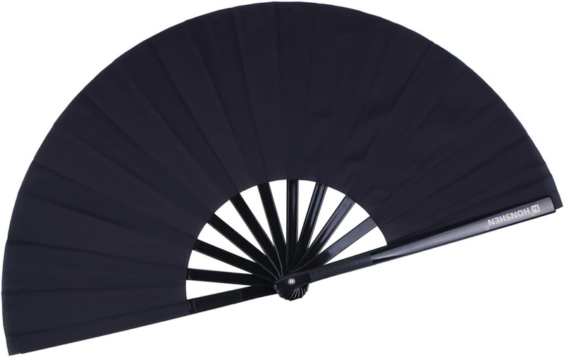Folding Fan Chinese Hand Fan Performance Fan Nylon-Cloth Fan 13 inch (Black)