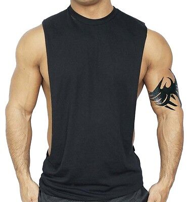  Mens Black Workout Vest Tank Top bodybuilding gym muscle fitness football shirt