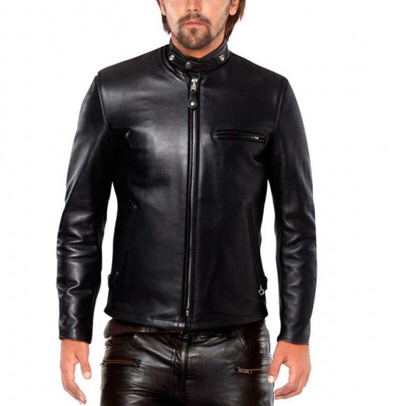 Jacket Leather Biker Black Vintage Slim Fit New Men S