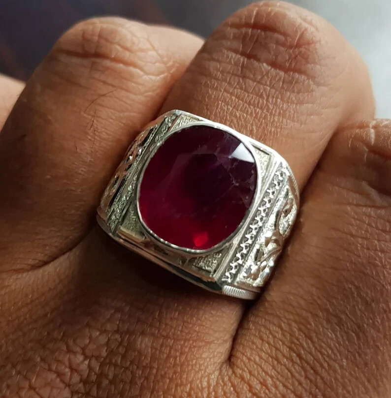 Pre-owned Ruby Pigeon Blood African  Ring Glass Filled Big Size  Mens Ring Fashion Ring In Pink
