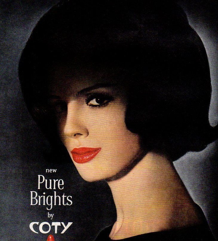 Vintage Beauty Fashion ad Pure Brights Lipstick Coty Unclouds Color makeup 1962