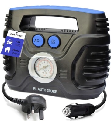 P.I. Auto Store - Tyre Pump - 240v Car Tyre Inflator Mains OR 12V DC Tyre Dual