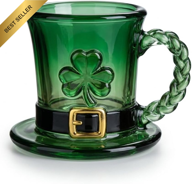St. Patrick'S Day Leprechaun Hat Glass Mug, 11Oz Lucky Shamrock Green Gradient C