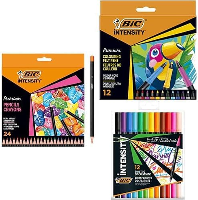 Intensity Art & Colouring Bundle - Felt Tip Colouring Markers, Dual Tip Brush Ma