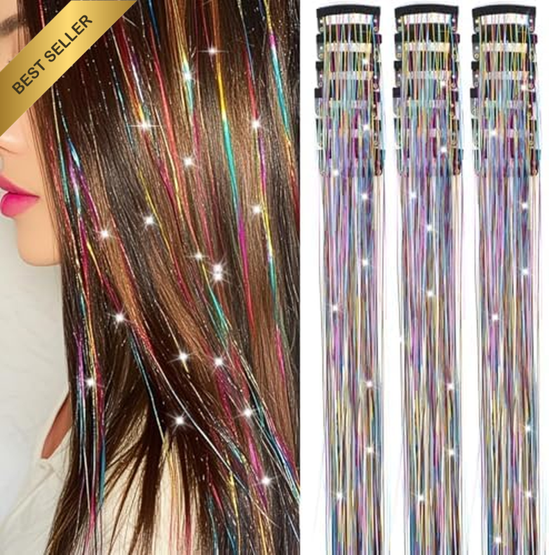 18 Pcs Hair Tinsel Clip In, 20.5 Inch Glitter Tinsel Hair Extensions, Shiny Spar