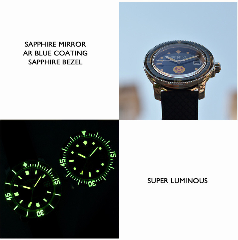 Pre-owned Octopus Men Automatic Watch 40mm Mechanical 30bar Lume Pt5000 Sapphire Bezel