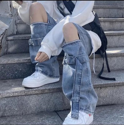 Women Denim Jeans Pants Trousers Loose Wide Leg High Waist Casual