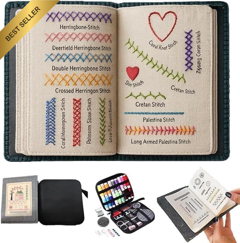 Portable Embroidery Stitch Practice Kit with 106 Pattern Guide, Complete Sewing