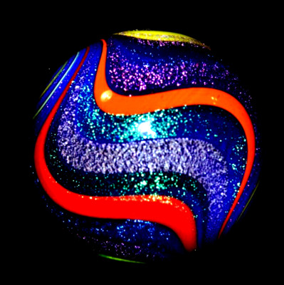EDDIE SEESE GLASS MARBLE/1.887''-WAVY RAINBOW DICHROIC-GRAYED LAVENDER,TEAL,ROYAL