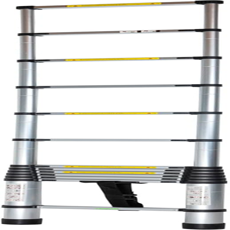 Telescoping Ladder 12.5 Ft Aluminium Lightweight Extension Ladder Collapsible Non-Slip Feet 330 Lbs Capacity Heavy-Duty 13 Step Triangle Stabilizer for Attic Roofs, Rvs, and Homes