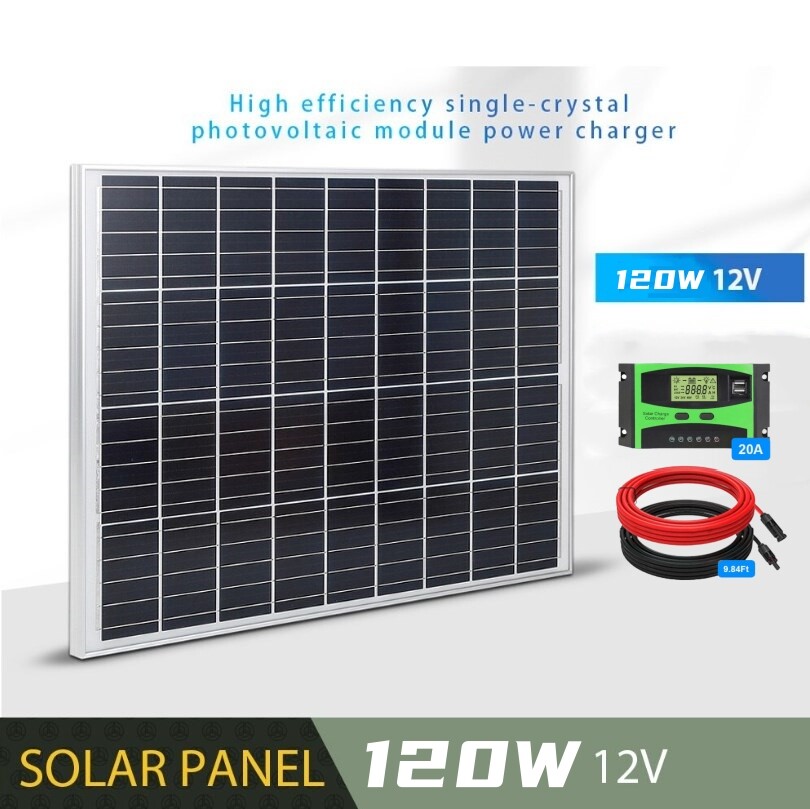 120 Watt 12V Solar Panel Starter Kit Monocrystalline 20A PWM Charge Controller