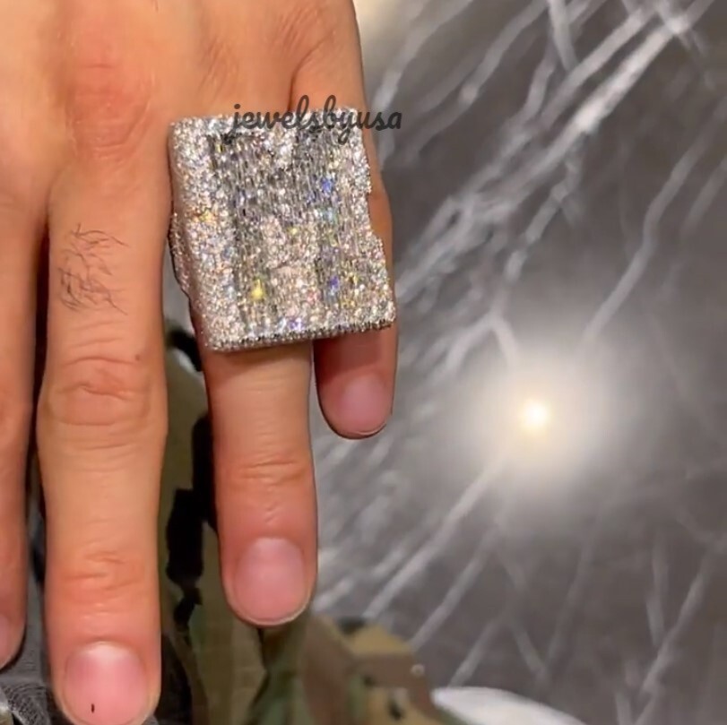 Pre-owned Nsg Buss Down Men's Baguette Simulated Dimond Custom Any One Letter Ring 925 Silver In White