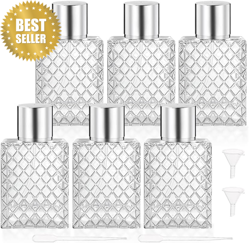 6 Pcs 100Ml Glass Perfume Spray Bottles, Empty Square Fine Mist Sprayer, Refilla