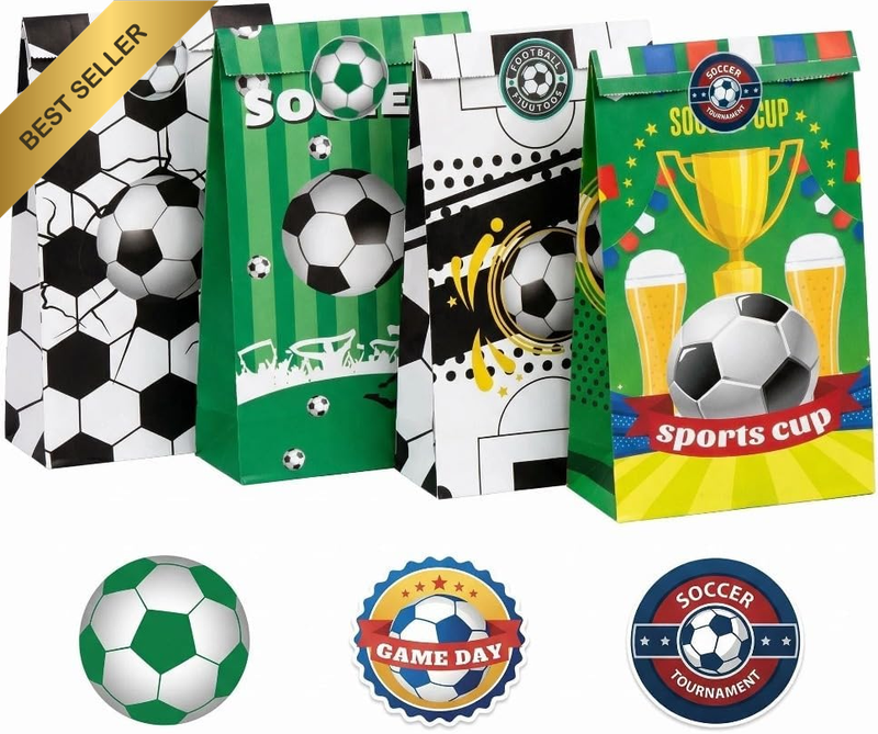 12 Pcs Soccer Party Favor Bags with Stickers, Football Treat Bags for 2026 World