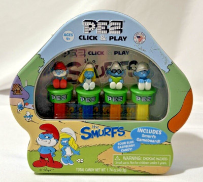 PEZ ''THE SMURFS'' CLICK & PLAY GIFT SET. New. Includes 4 Click & Play Pez